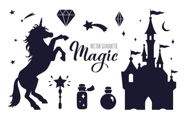 Fairy tale vector silhouette collection with Unicorn and Castle © the Wild Sun