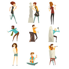 Fototapeta na wymiar People of creative professions set, talented artists and sculptors characters, creative artistic hobby or profession vector Illustration on a white background