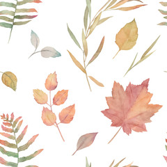 Obraz premium Watercolor seamless pattern for batik, textile, fabric. Floral print. Autumn leaves. Hand drawn illustration