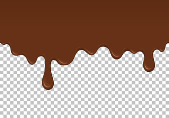 Brown dripping slime seamless pattern. Chocolate background with copy space. Realistic sweet cream isolated element. Flowing melted milk chocolate. Popular kids sensory game vector illustration.