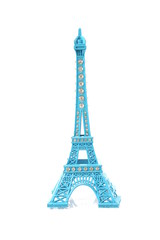 blue Eiffel tower statue isolated on white background