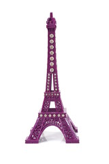 Fototapeta na wymiar purple Eiffel tower statue isolated on white background