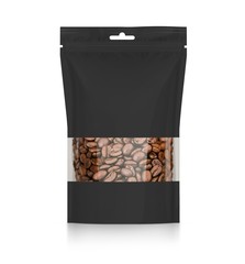 Blank plastic vacuum sealed pouch, coffee bag on white background 3d illustration