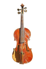 cracked old violin over white