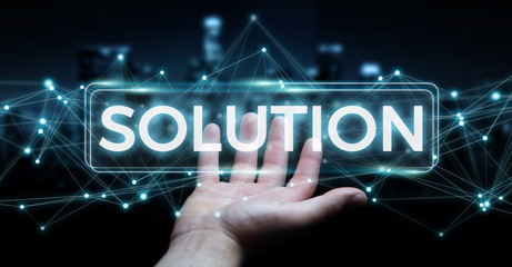 Businessman using solution digital text 3D rendering
