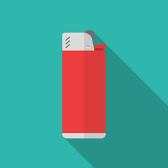 Gas lighter flat icon with long shadow isolated on blue background. Simple Lighter in flat style, vector illustration.