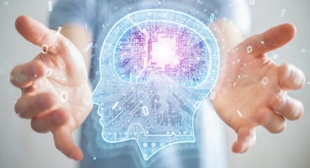 Businessman creating artificial intelligence 3D rendering