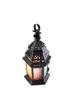 moroccan arabic metal lantern decorative candle holder isolated on white background