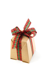 paper box with red ribbon isolated on white background