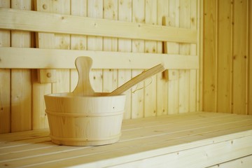 wooden sauna bucket accessories interior of sauna spa