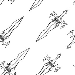 Seamless texture with a sword and dagger. Repeating middle ages style pattern. Can be used as wallpaper, desktop, wrapping, fabric or background for your blog, covers, cards.