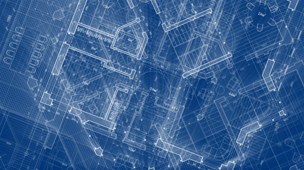 Architecture design: blueprint plan - illustration of a plan modern residential building / technology, industry, business concept illustration: real estate, building, construction, architecture