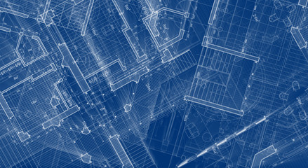 Architecture design: blueprint plan - illustration of a plan modern residential building / technology, industry, business concept illustration: real estate, building, construction, architecture