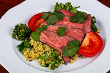 Sliced beef steak