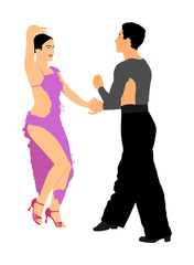 Elegance tango Latino dancers vector illustration isolated on white background. Dancing couple. Partner dance salsa, woman and man in love. lady and gentleman passionate Latin erotic sensual dance.