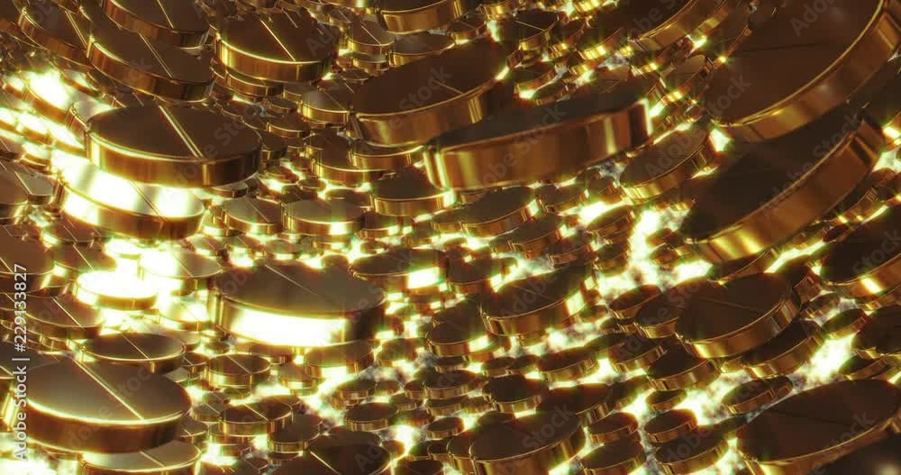 Poster abstract 3d graphics background with golden bubbles. motion graphic, digital texture.