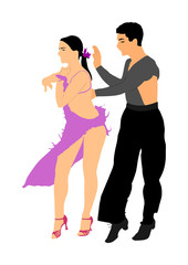 Elegance tango Latino dancers vector illustration isolated on white background. Dancing couple. Partner dance salsa, woman and man in love. lady and gentleman dance passionate Latin America salsa.