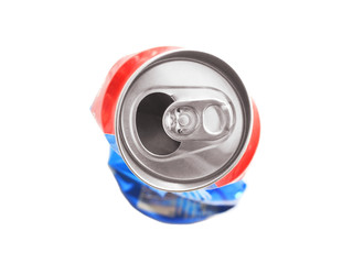 crumpled aluminum can isolated on white