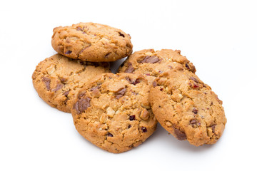 Chocolate chip cookie isolated on white background.