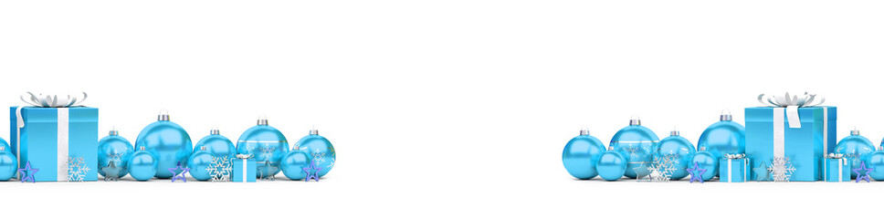 BLue and white christmas baubles isolated 3D rendering