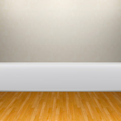 3d illustration interior rendering of beige wall and wooden parquet floor