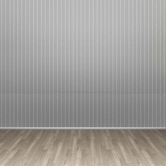 3d illustration interior rendering of gray dotted lined wall and brown wooden parquet floor