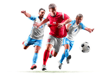 Fototapeta na wymiar caucasian soccer players isolated on white background
