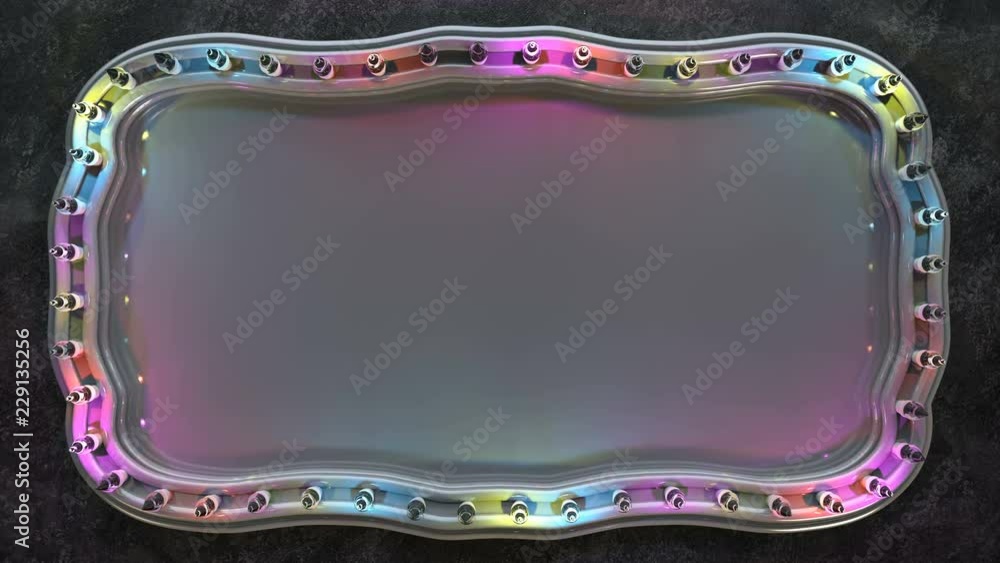 Poster blank board with glowing colorful light bulbs. computer generated abstract motion background. 3d ren