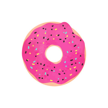 Donut with pink glazed isolated on white