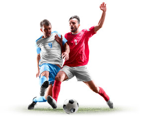 Fototapeta na wymiar caucasian soccer players isolated on white background