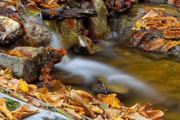 A little cascade in the Carpathian Mountains in fall season