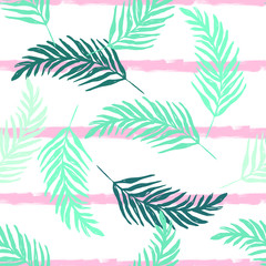 seamless pattern with leaves and brush strokes  horizontal stripes