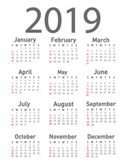 Calendar for 2019 vector illustration