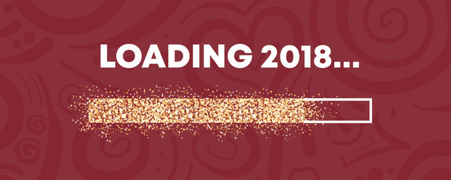goldener Glitzer Ladebalken mit rotem Ornament Loading 2018