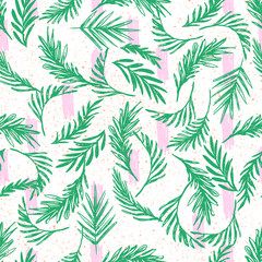 Fototapeta na wymiar seamless pattern with leaves and brush strokes
