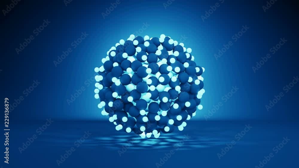 Poster bunch of glowing spheres. abstract sci-fi technology concept. seamless loop 3d render animation 4k u