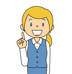 Fototapeta premium 二頭身 外国人 紺色の制服の女性 人差し指をさす ひらめく