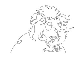 Plakat One continuous single drawn line art doodle the head of a mane of a lion