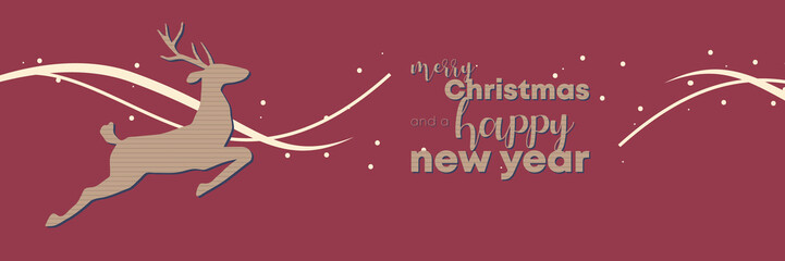 Banner mit springendem Rentier aus Papier und Weihnachtsgruß