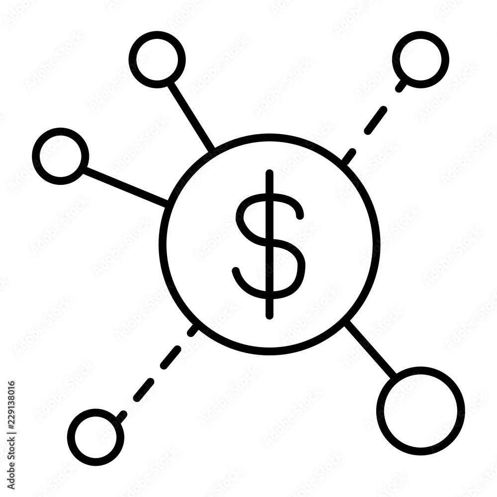 Poster revenue streams thin line icon. dollar spread vector illustration isolated on white. infographic out