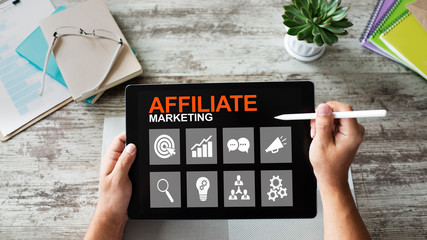 Affiliate marketing, Business and technology concept on virtual screen.