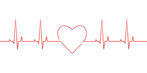 Red heartbeat and heart rate line concept isolated on white background. Vector illustration.