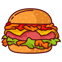 Hamburger with many vegetable and fresh meat
