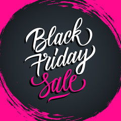 Black Friday Sale special offer sign with handwritten inscription on black circle brush stroke background for commerce, business, promotion and advertising. Vector illustration.