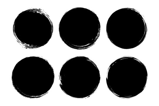 Set of circle, grunge, black paint, ink, dirty brush strokes. Creative elements for your design. Vector illustration.