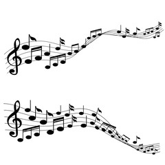 Music Notes with G-clef on Line Wave Background