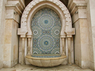 Morocco. A fountain of the Mosque Hassan II in Casablanca