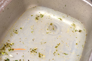 The sink in the kitchen is clogged and the water does not go down the drain. Clogged sink