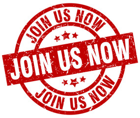 join us now round red grunge stamp