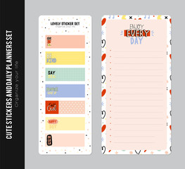 Set of planners and to do lists with simple scandinavian animal illustrations and trendy lettering. Template for agenda, planners, check lists, and other stationery. Isolated. Vector.